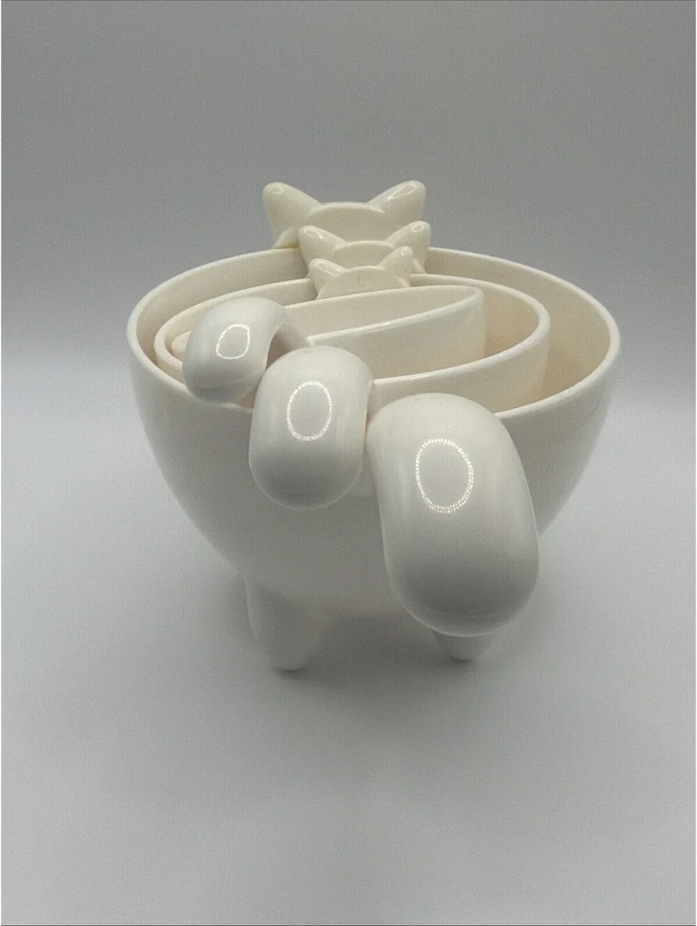 Joie Meow 3 White Kitty Cat Stackable Measuring Cups And Timer1/4 1/2 &1 Cup Set